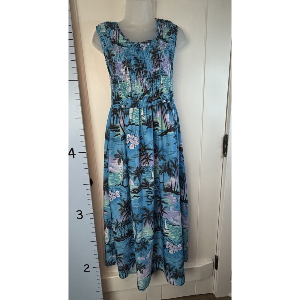 Smocked Blue Floral Maxi  Sundress Banana Bay Resort Wear Large Beach Vacation